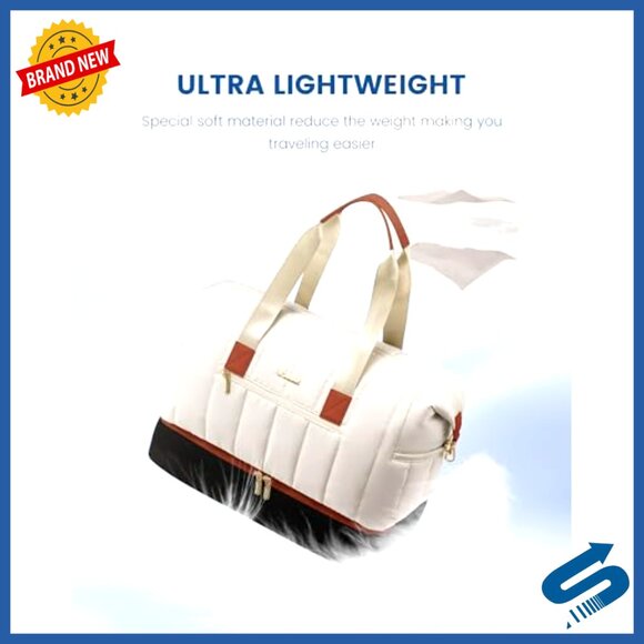 Puffer Travel Duffle Bag with Shoe Compartment, Carry On Weekender - Picture 2 of 6